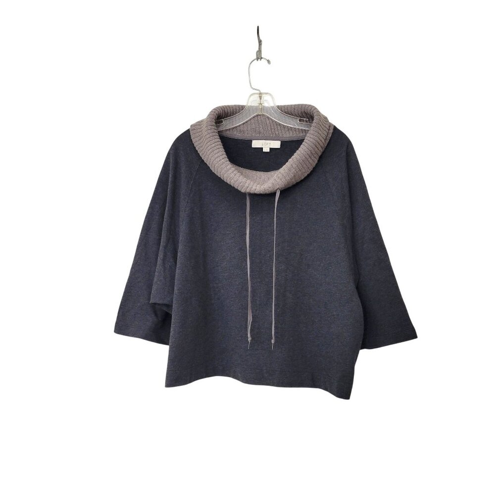 Ann Taylor LOFT Womens Gray Sweater With Ribbed Cowl Neck & Drawstring Size XL